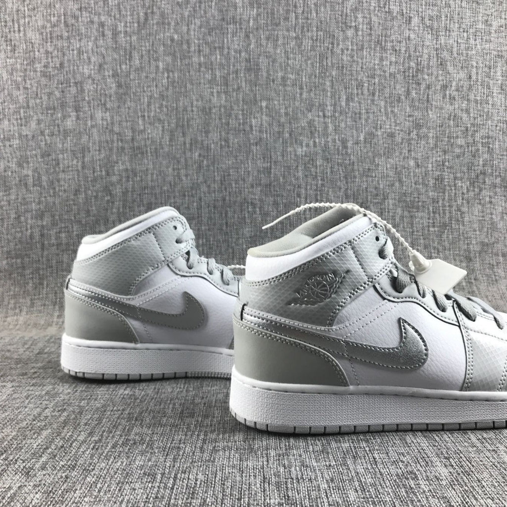 Jordan Air Jordan 1 Mid GS White Silver Sneakers