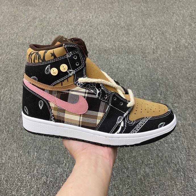 Jordan 1 Mid Paisley Sneakers Black Brown Pink