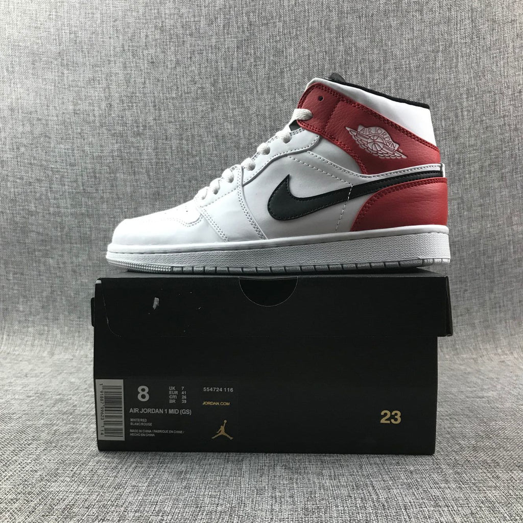 Jordan 1 Mid White Red Black Sneakers 554724-116