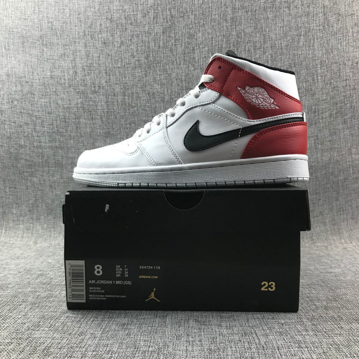 Jordan 1 Mid White Red Black Sneakers 554724-116
