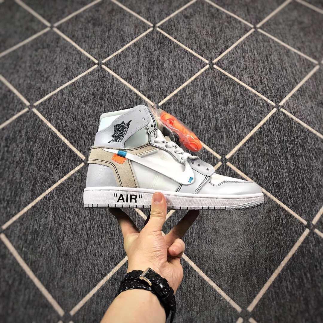 Air Jordan 1 High Grey White Off-White Style Sneakers