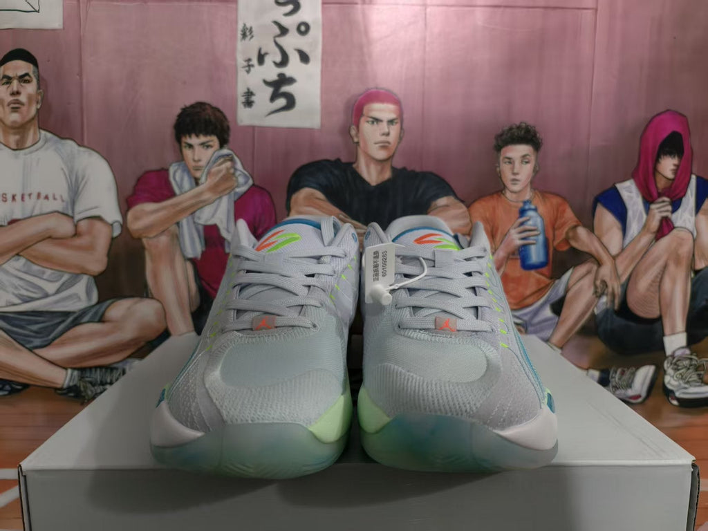 Jordan White Green Blue Basketball Sneakers