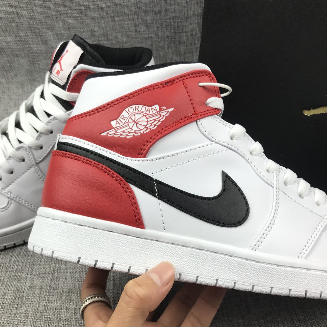 Jordan 1 Mid White Red Black Sneakers 554724-116