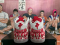 Red and White Floral Basketball Sneakers