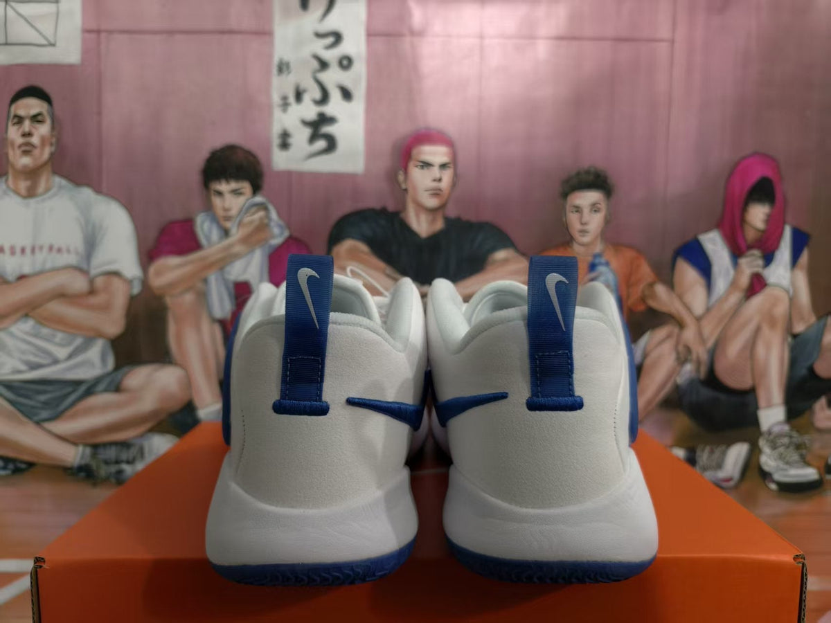 Nike White and Blue Basketball Sneakers
