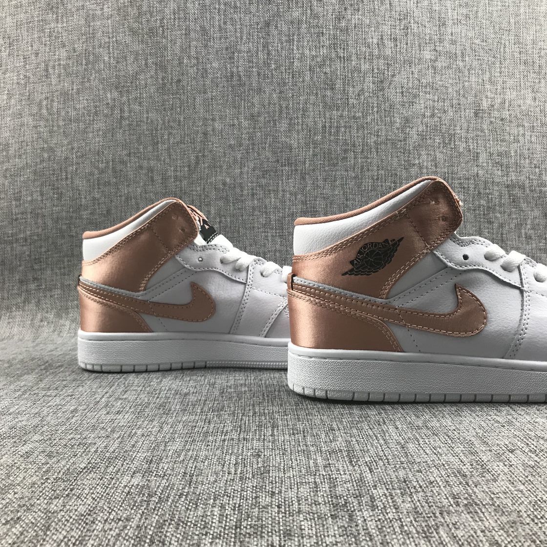 Air Jordan 1 Mid Rose Gold White Sneakers 555112-190