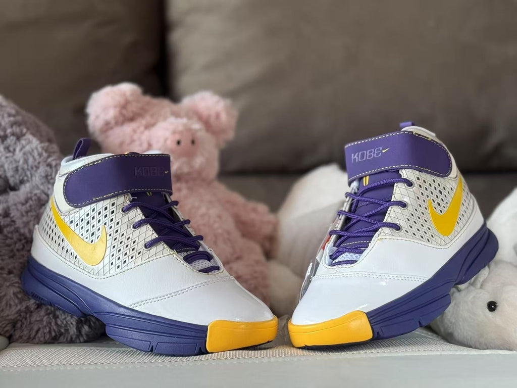 Nike Kobe 2 Kids Basketball Sneakers White Purple Yellow