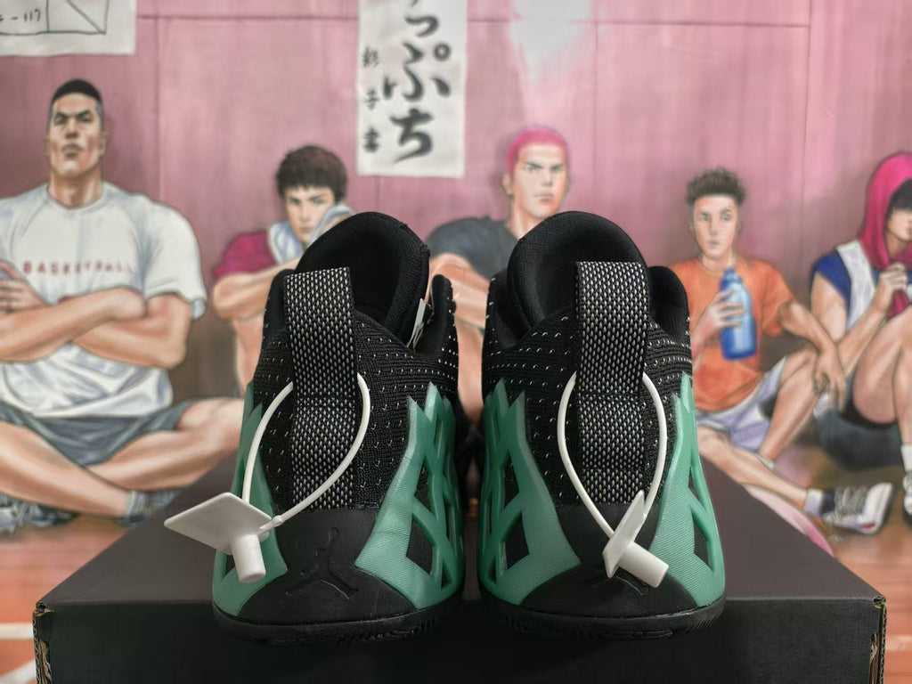 Jordan Black and Green Basketball Sneakers