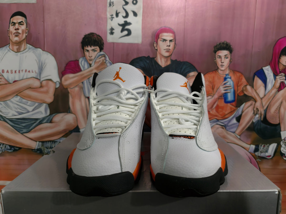 Jordan 13 Retro Basketball Sneakers White and Orange