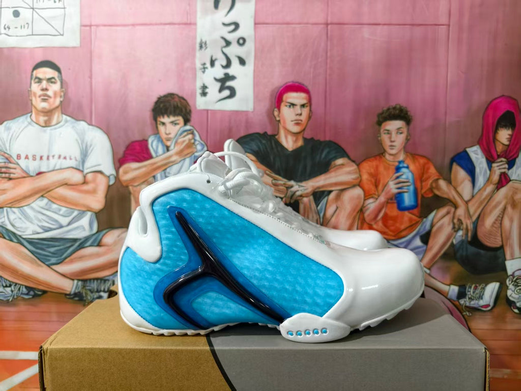 Nike White and Blue Basketball Sneakers