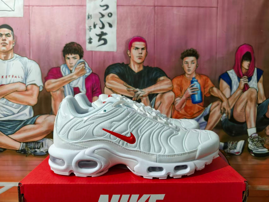 Nike Air Max Plus White and Red Sneakers