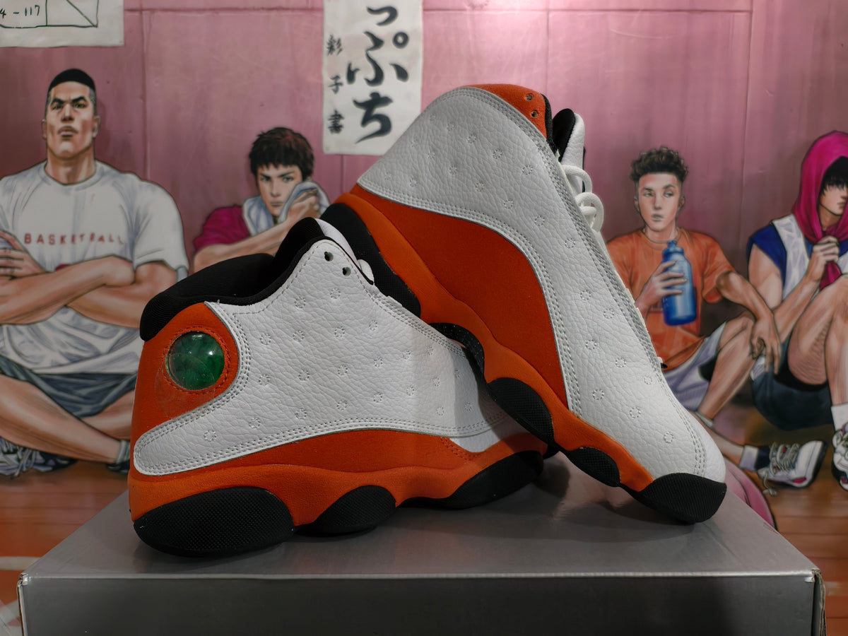 Jordan 13 Retro Basketball Sneakers White and Orange