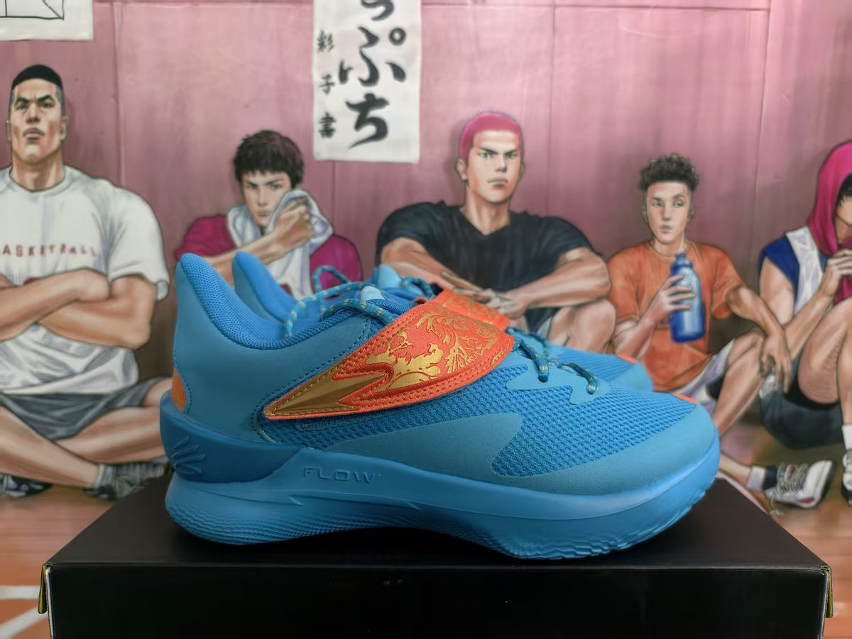 Blue Basketball Sneakers with Dragon Print Detail