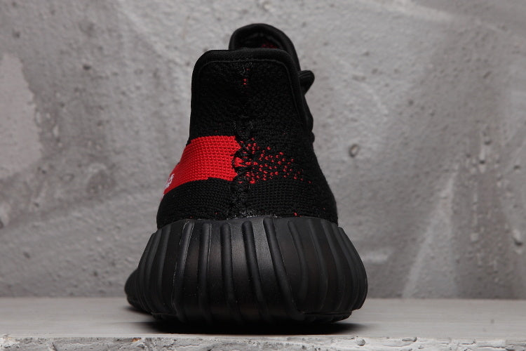 Yeezy 350 V2 Black Red Knit Sneakers with Supreme Detail