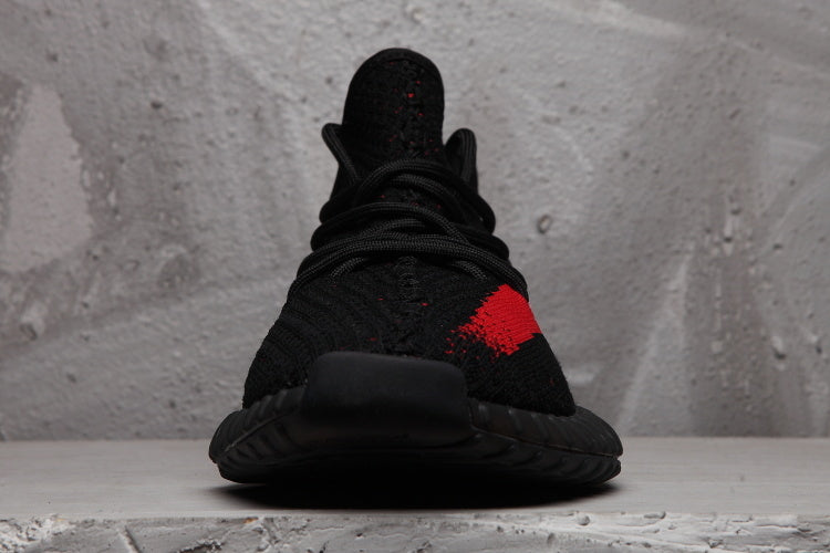 Yeezy 350 V2 Black Red Knit Sneakers with Supreme Detail