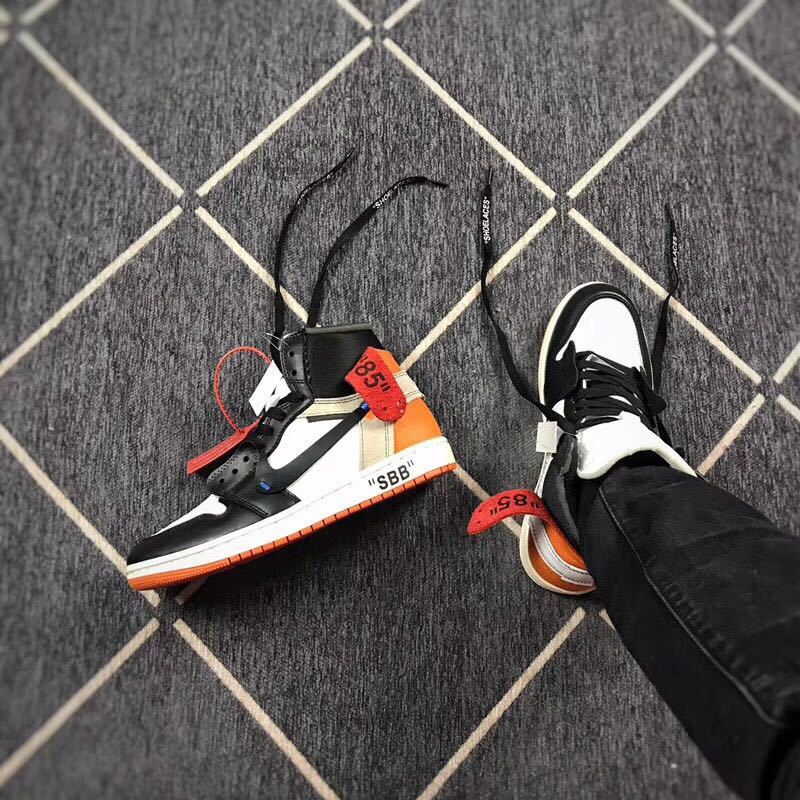 Air Jordan 1 Off-White Black Orange High-Top Sneakers