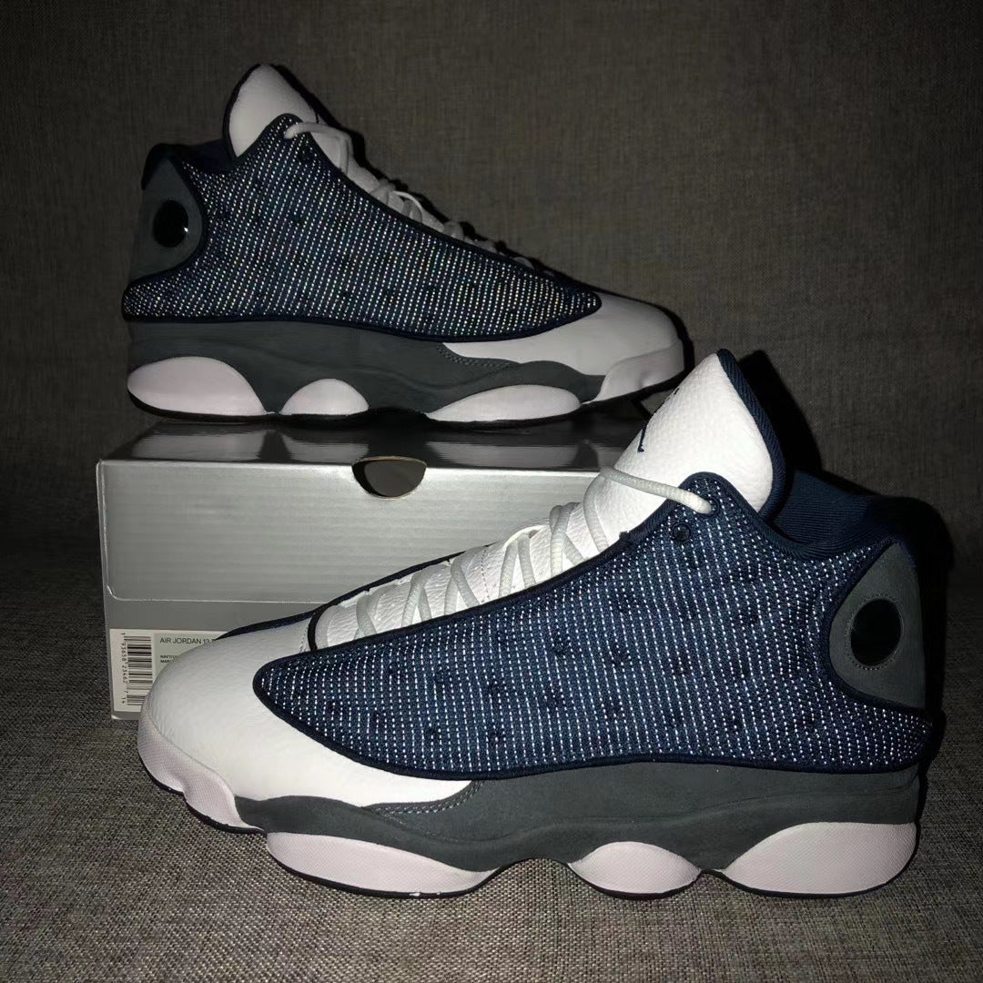 Air Jordan 13 Flint Navy Blue and White Sneakers