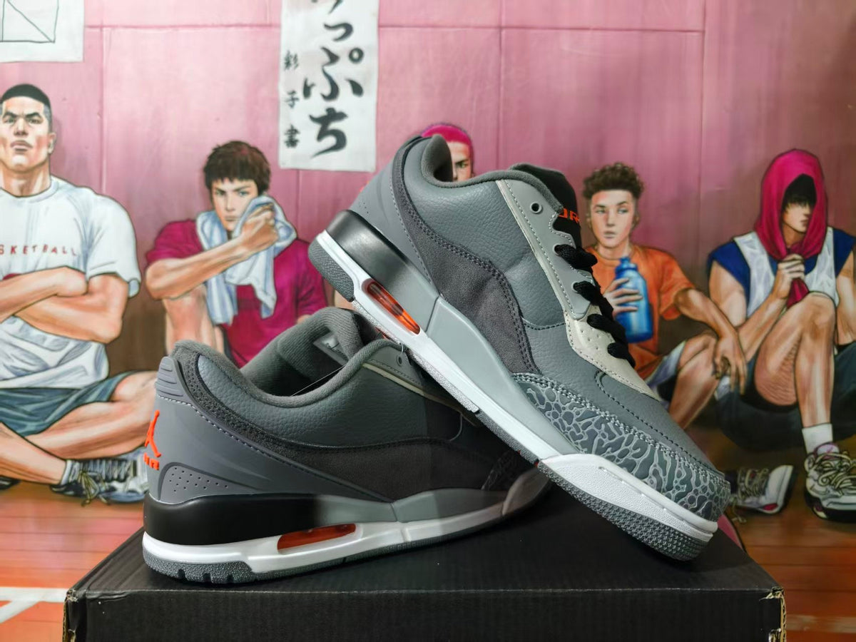 Jordan 3 Low Grey Sneakers with Orange Accents