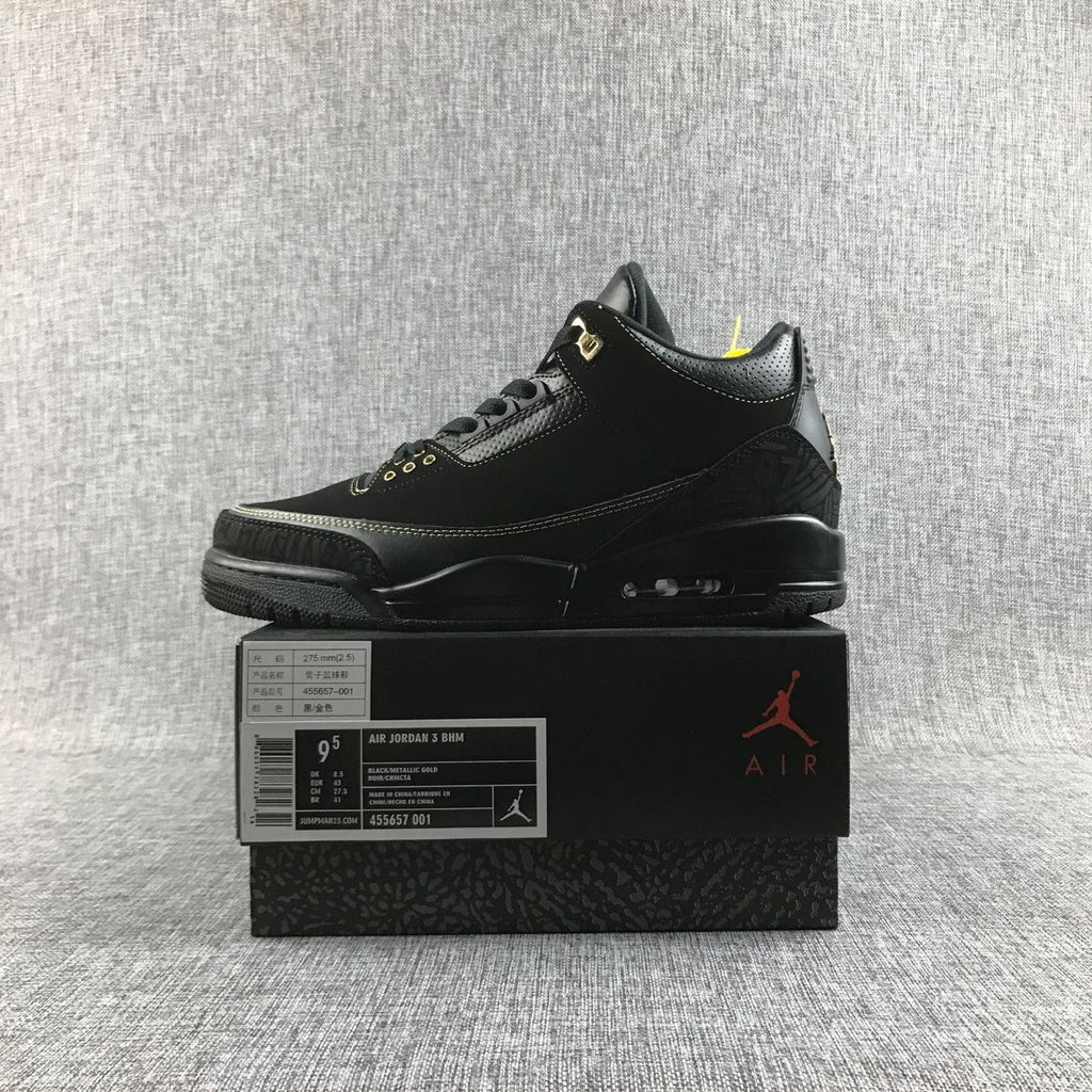 Jordan Air Jordan 3 BHM Black and Metallic Gold Sneakers