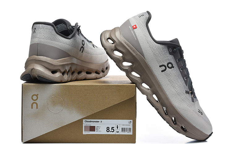 On Cloudmonster 3 Sneakers in Gray and Taupe