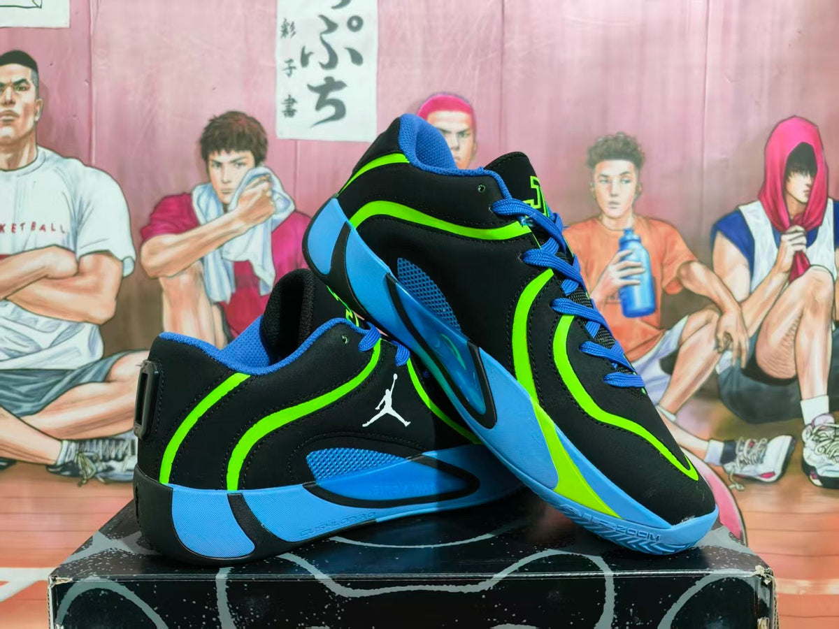 Jordan Basketball Shoes in Black, Blue and Volt Green