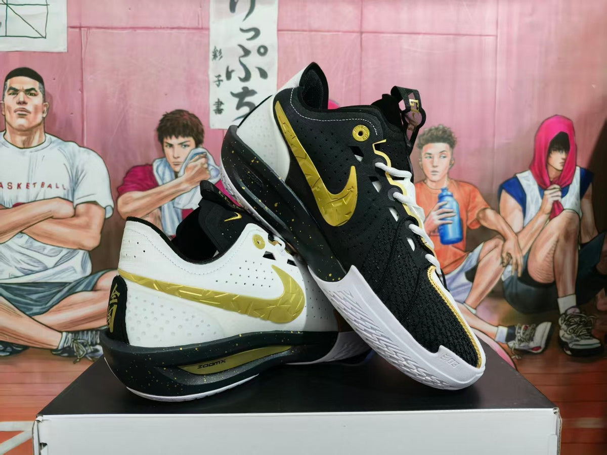 Nike White Black Gold Basketball Sneakers