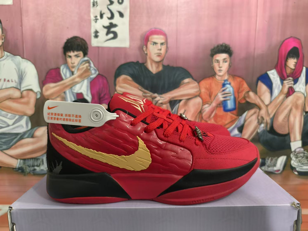 Nike Red and Black Basketball Sneakers with Gold Swoosh