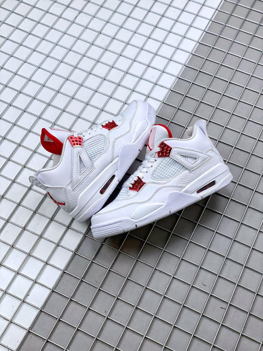 Air Jordan 4 Red Metallic White and Red Sneakers
