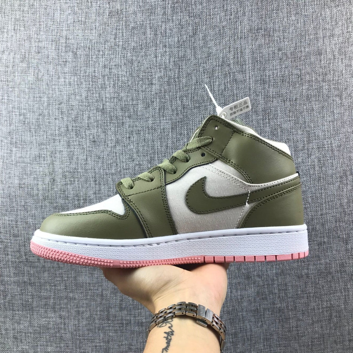 Jordan Air Jordan 1 Mid Olive White Pink Sneakers