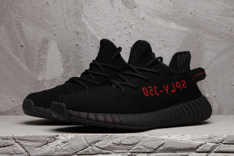 Yeezy 350 V2 Black Sneakers with Red Detail