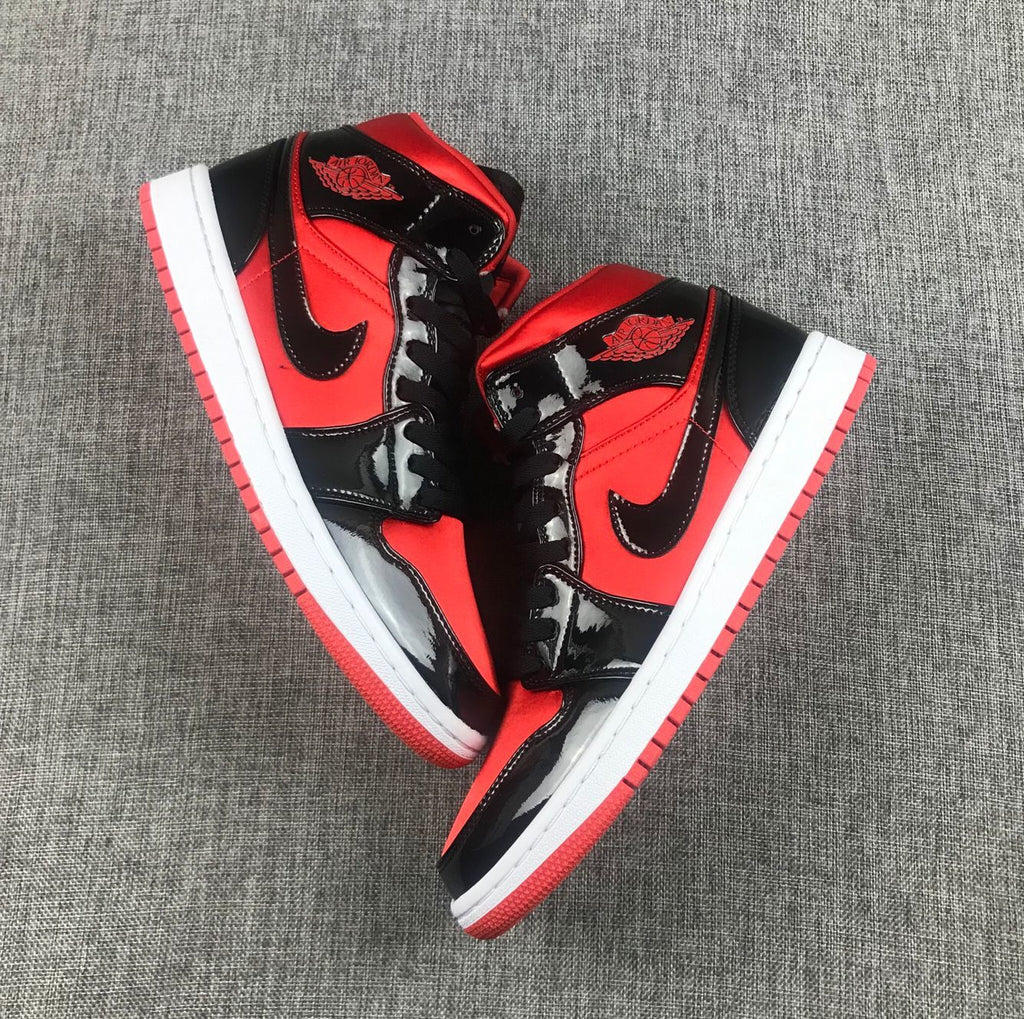 Jordan Air Jordan 1 Mid Red Black Patent Sneakers BQ6472-600