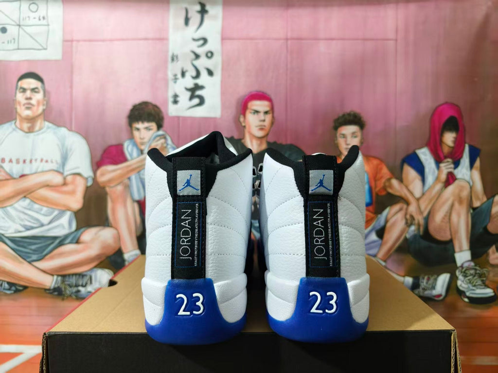 Jordan 12 Retro White and Blue High-Top Sneakers