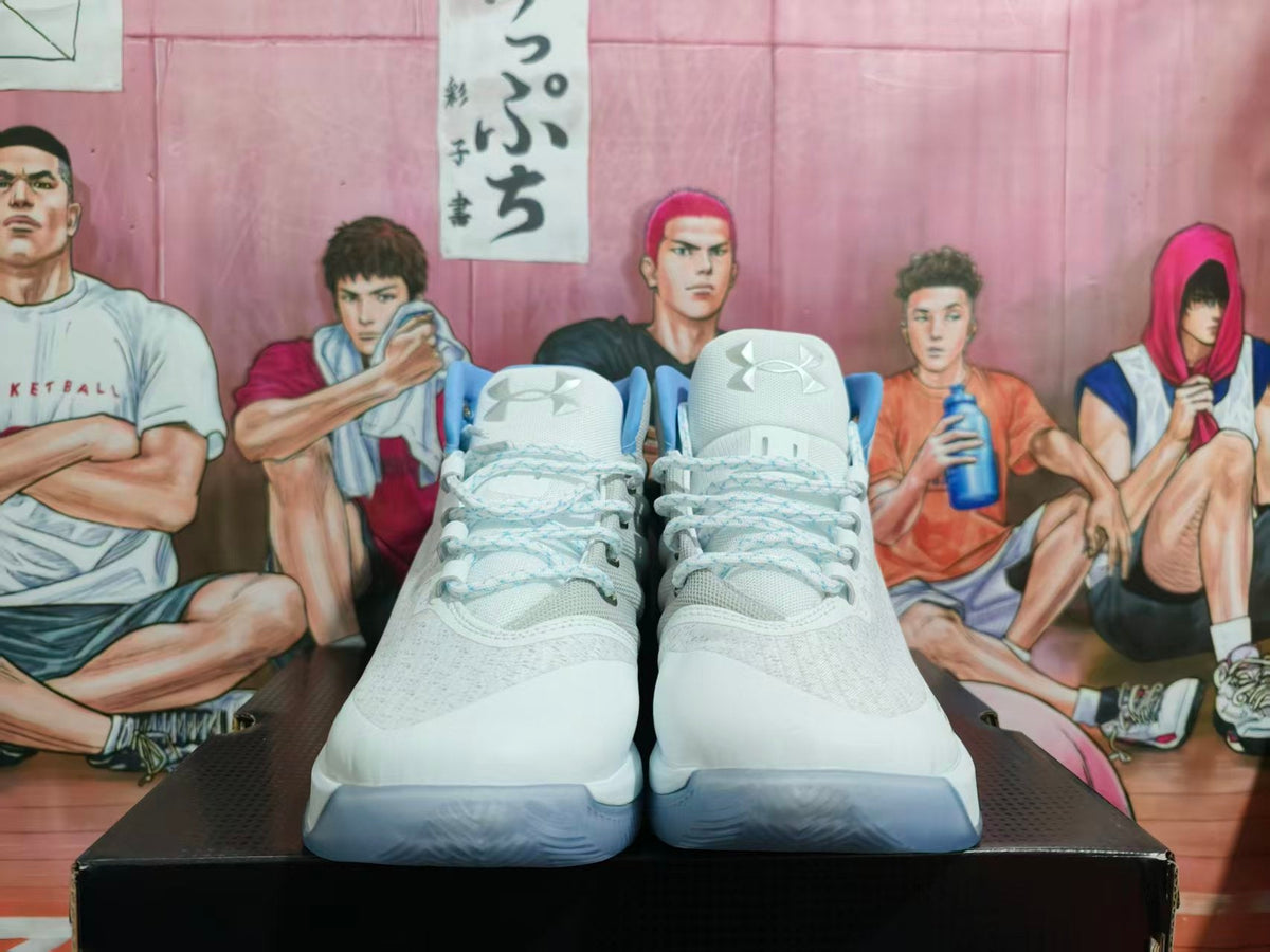 Under Armour White and Blue High-Top Basketball Sneakers