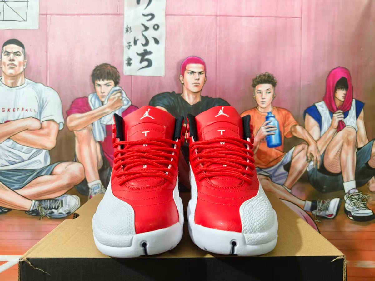 Jordan 12 Red and White High-Top Sneakers