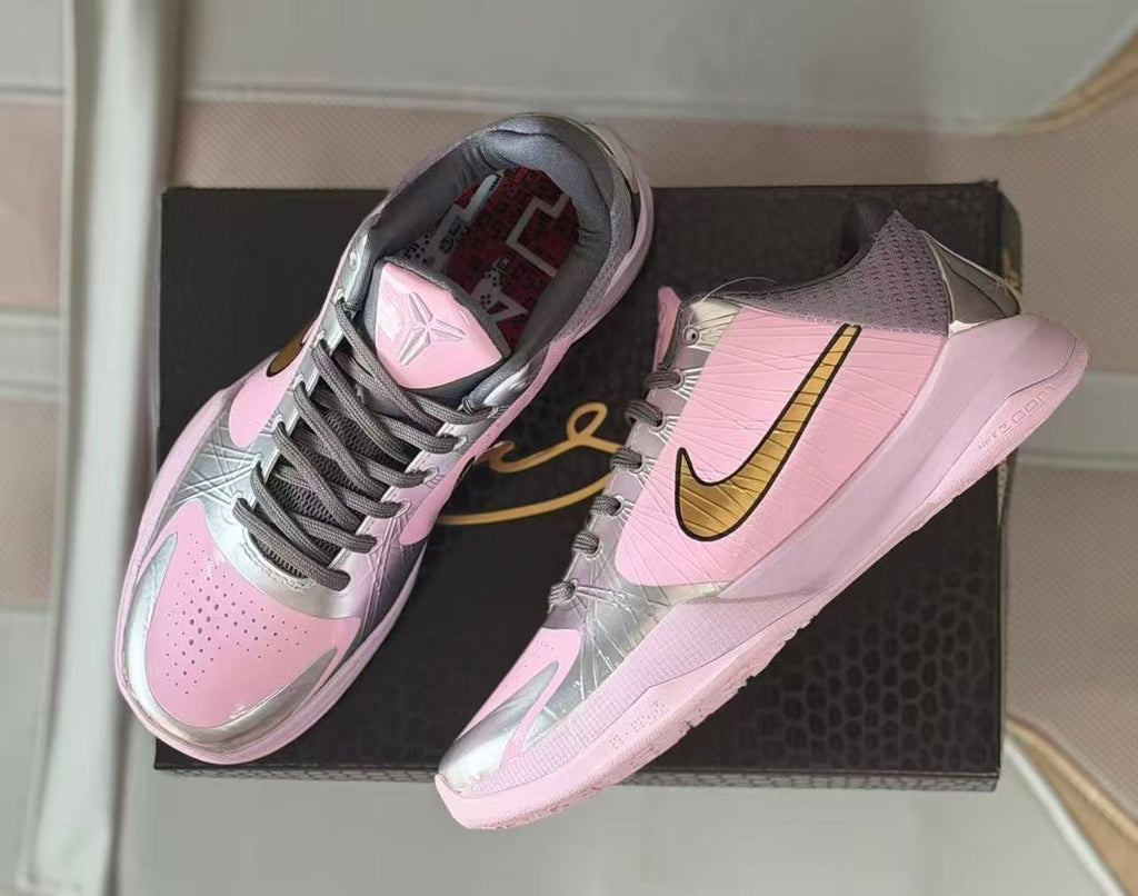 Nike Kobe 5 Low Basketball Shoes Pink Silver Gold