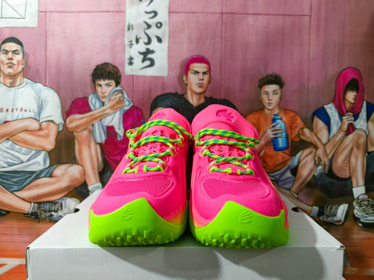 Under Armour Pink and Green Basketball Sneakers