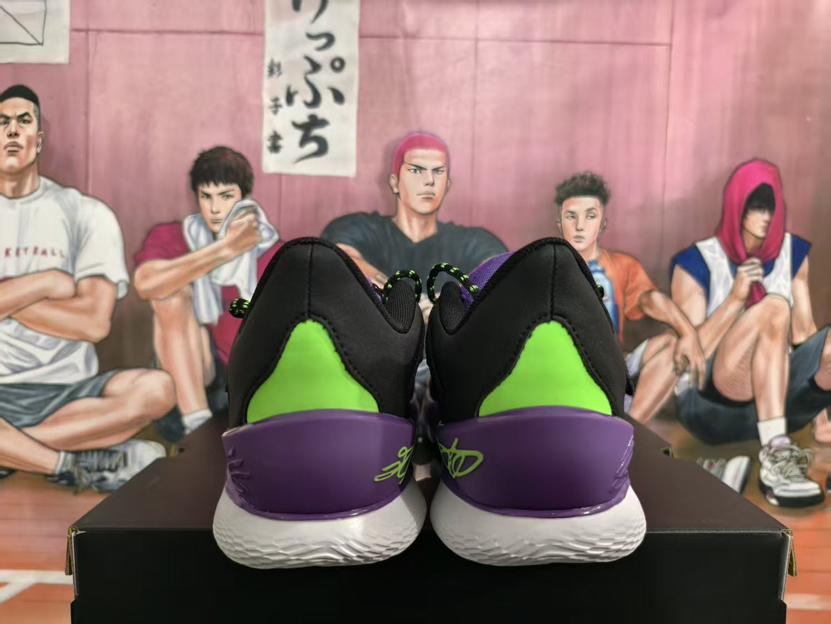 Black Purple Basketball Sneakers with Green Accents
