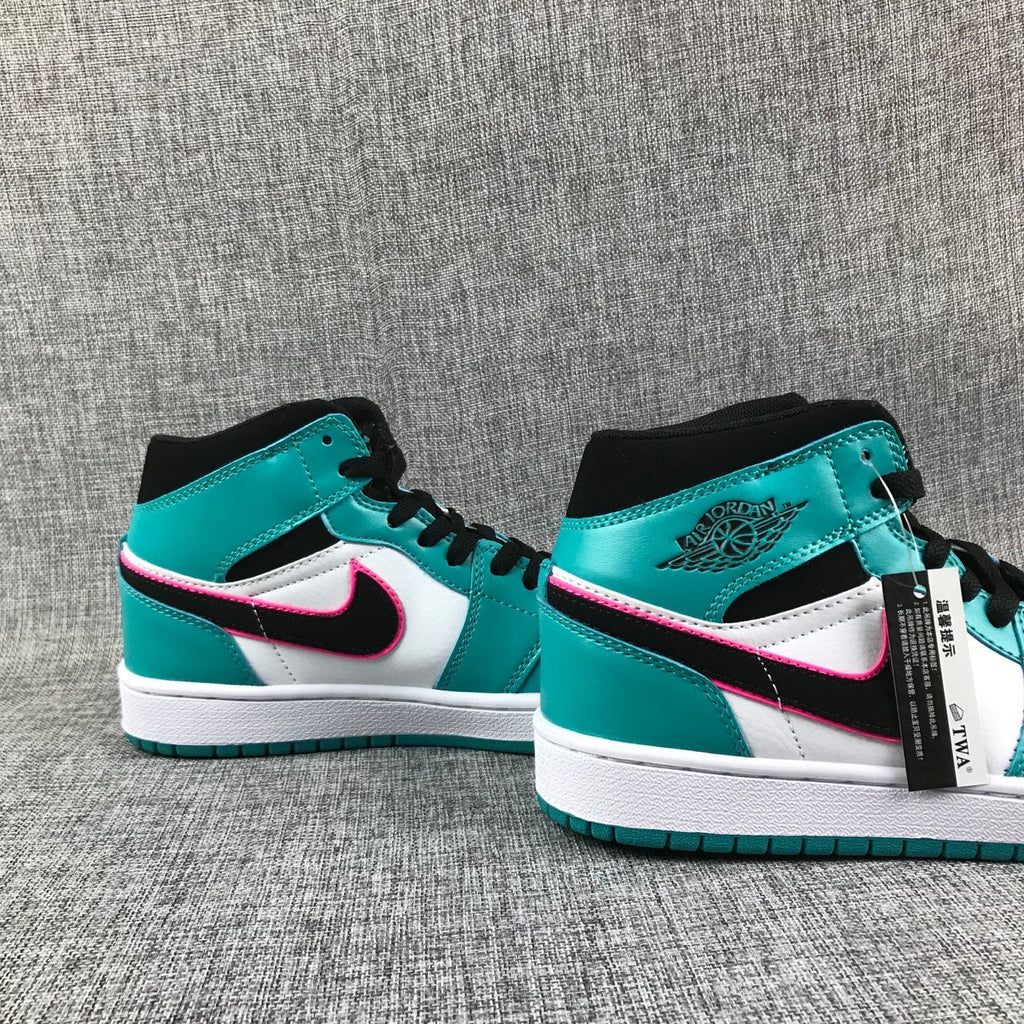Jordan 1 Mid South Coast Teal White Sneakers 852542-306