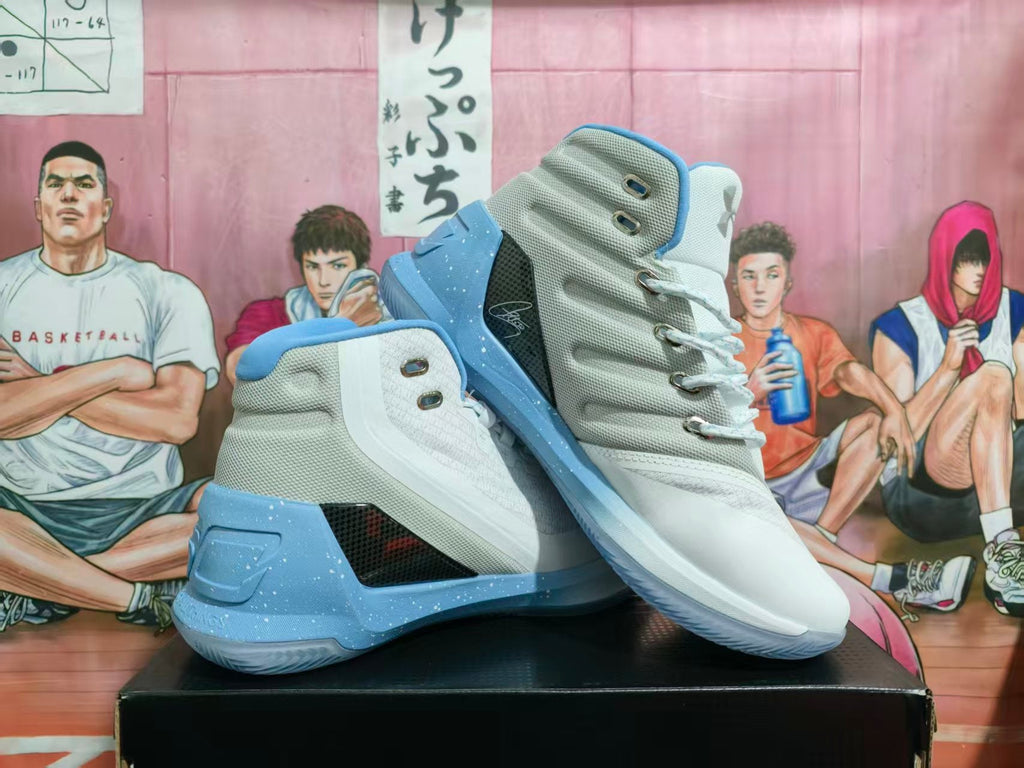 Under Armour White and Blue High-Top Basketball Sneakers