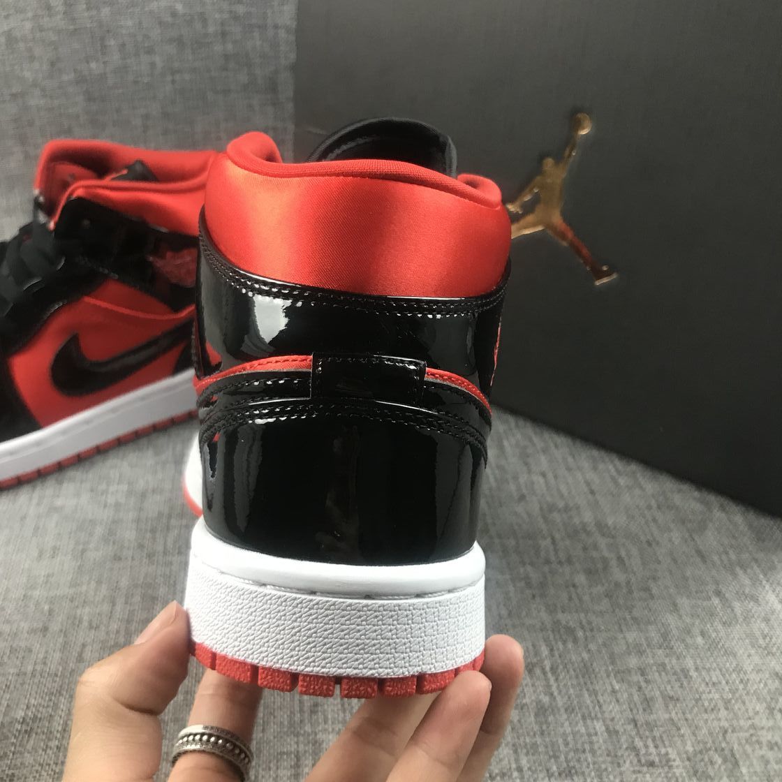 Jordan Air Jordan 1 Mid Red Black Patent Sneakers BQ6472-600