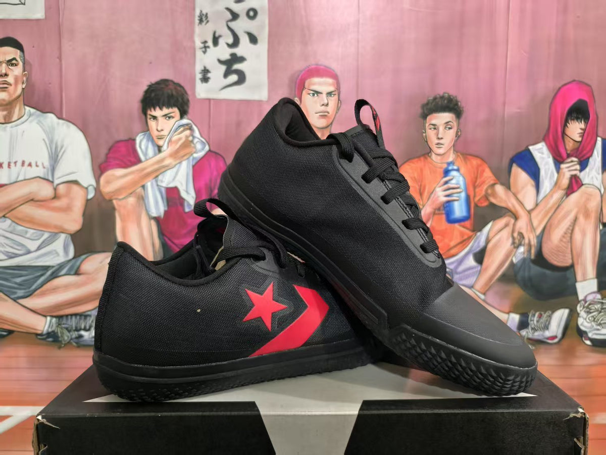 Black and Red Star Chevron Low-Top Sneakers