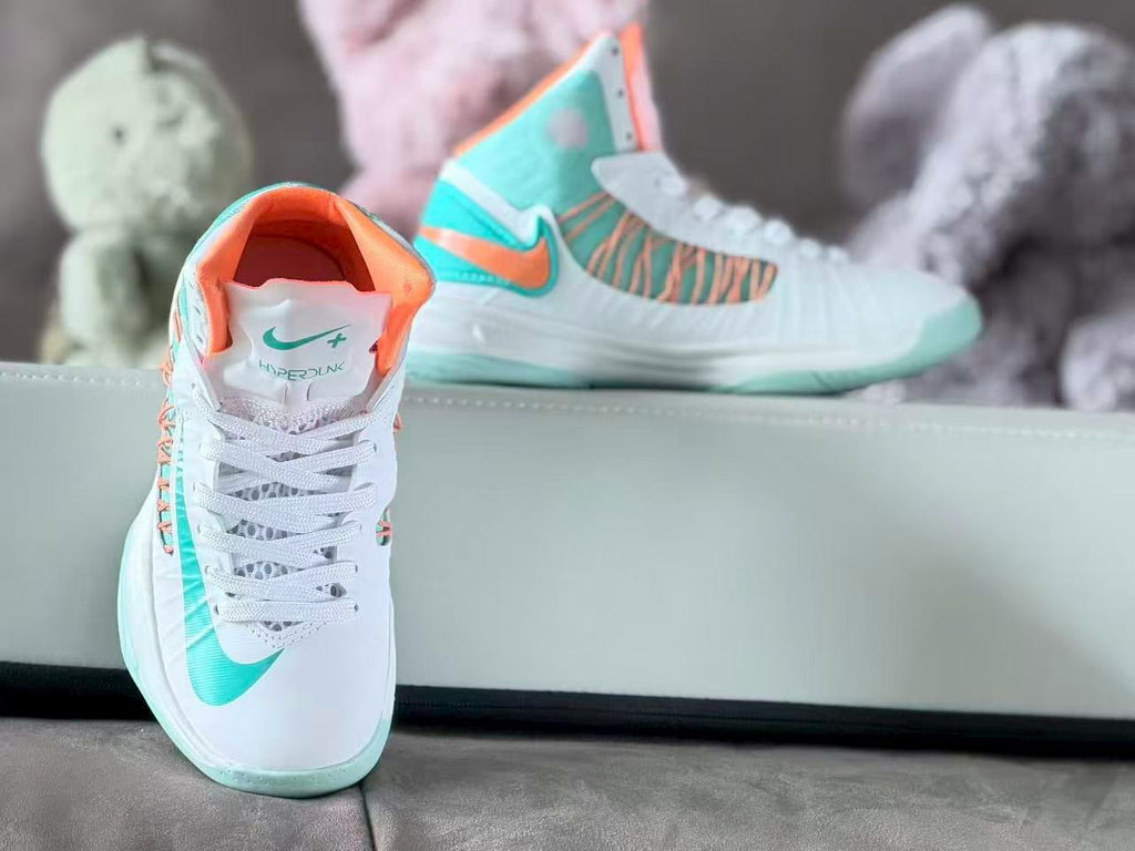 Nike Hyperdunk Kids High-Top Basketball Shoes, Mint and Coral