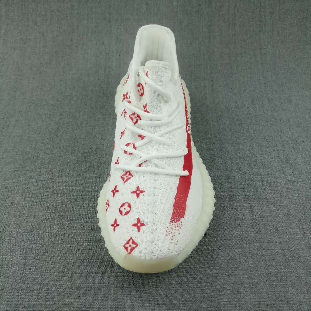 Yeezy 350 V2 White Red Printed Sneakers