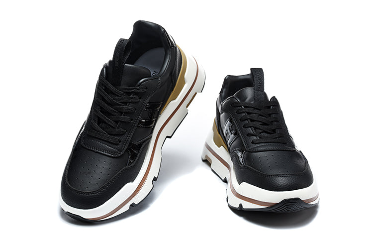 Hermès Black and White Leather-Style Lace-Up Sneakers