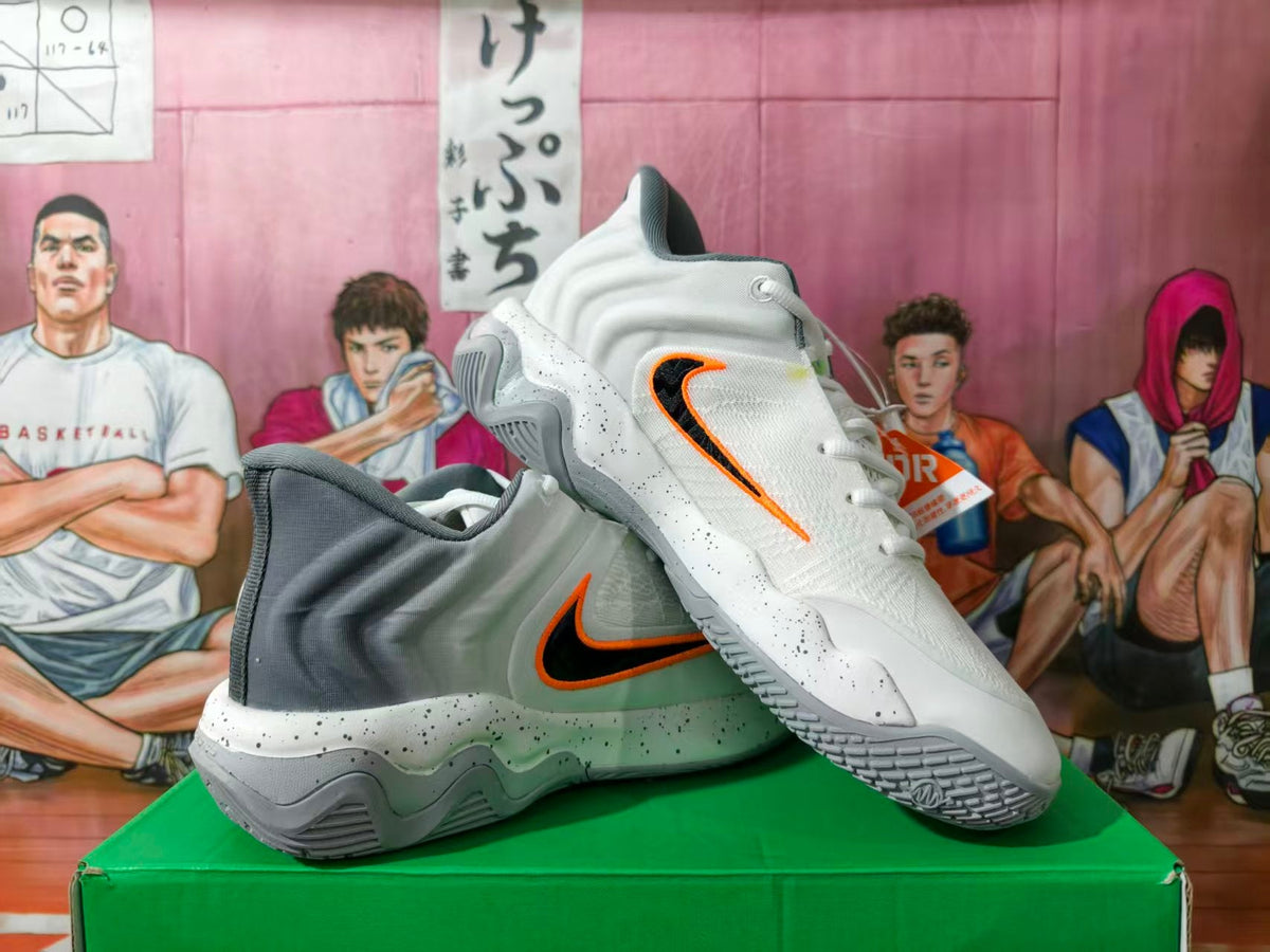 Nike Basketball Sneakers in Gray and White with Orange Swoosh