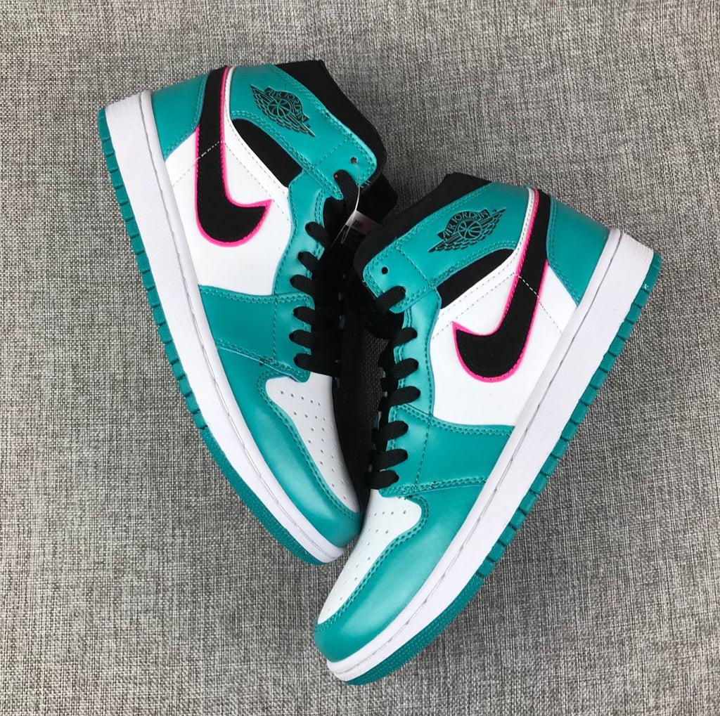 Jordan 1 Mid South Coast Teal White Sneakers 852542-306