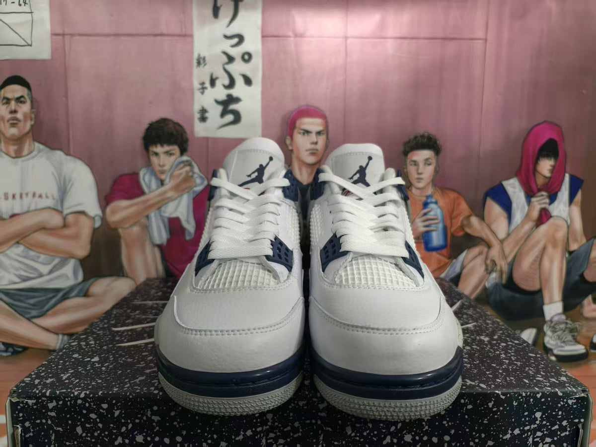 Jordan 4 Sneakers White and Dark Blue