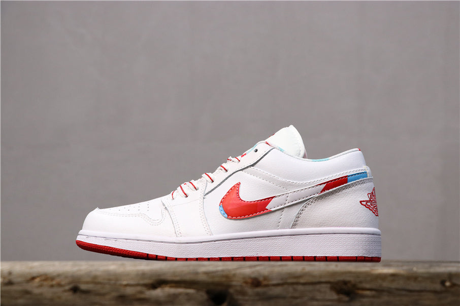 Jordan 1 Low Sneakers White Red Iridescent 554723-104
