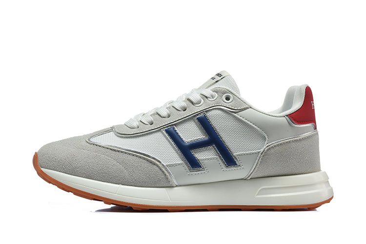 Hermès Grey and White Low-Top Sneakers with Blue Accents