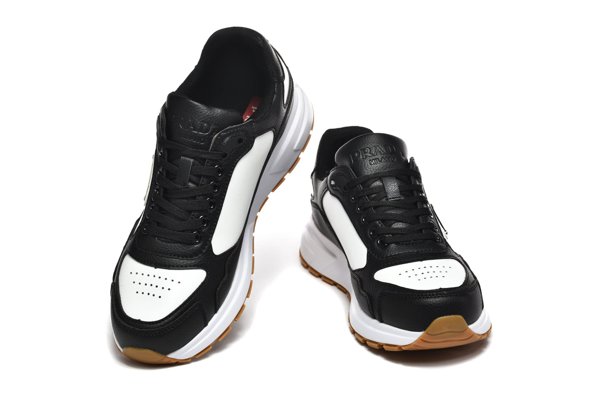 Prada Black and White Low-Top Sneakers with Gum Sole